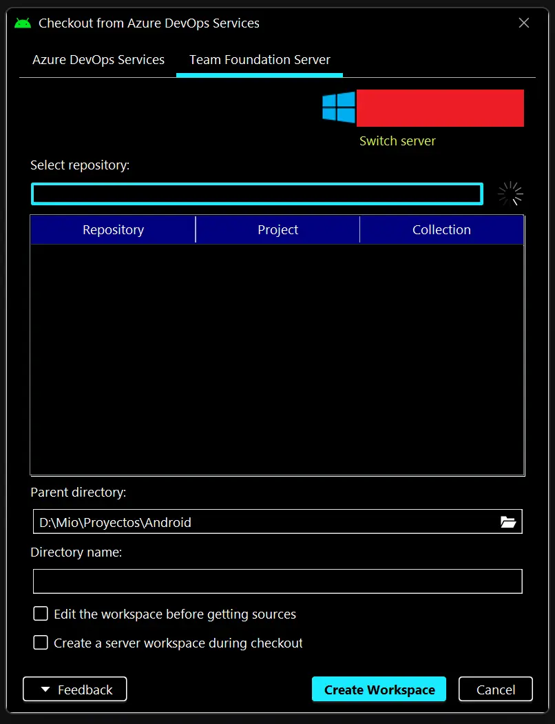 Select repository dialog